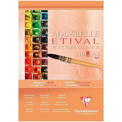 Альбом для акварели, 10л., А4, на склейке Clairefontaine "Etival", 300г/м2, холодное прессование (арт. 304059)