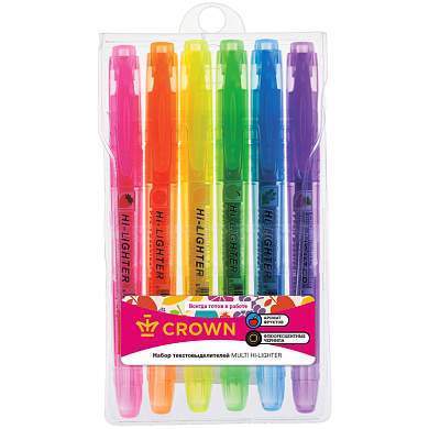 Набор текстовыделителей Crown "Multi Hi-Lighter Aroma" 06цв., 1-4мм, ароматиз., чехол с европодвесом (арт. 207920)