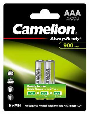 Аккумулятор Camelion R03 900mAh Ni-MH BL2 AlwaysReady (арт. 238626)