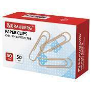 Скрепки большие 50 мм, BRAUBERG, золотистые, 50 шт., в картонной коробке, 270447 (арт. 270447)