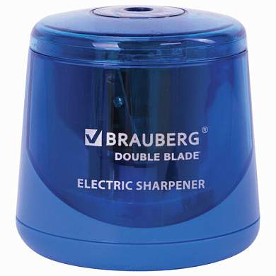 Точилка электрическая BRAUBERG DOUBLE BLADE BLUE, двойное лезвие, питание от 2 батареек AA, 229605 (арт. 229605)