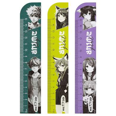 Линейка 15см MESHU "Anime", деревянная, ассорти, европодвес (арт. 367720)