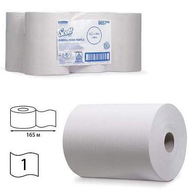 Полотенца бумажные рулонные KIMBERLY-CLARK Scott, КОМПЛЕКТ 6 шт., Slimroll, 165 м, белые, диспенсеры 601536, 601537, 6657 (арт. 126123)