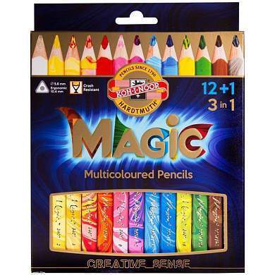 Карандаши с многоцветным грифелем Koh-I-Noor "Magic", 12цв.+ карандаш-блендер, утолщенные, заточен., картон, европодвес (арт. 245672)