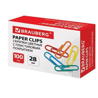 Скрепки BRAUBERG, 28 мм, цветные, 100 шт., в картонной коробке, 220555 (арт. 220555)