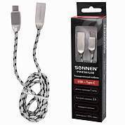 Кабель USB 2.0-Type-C, 1 м, SONNEN Premium, медь, передача данных и быстрая зарядка, 513127 (арт. 513127)
