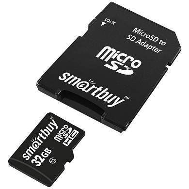 Карта памяти SmartBuy MicroSDHC 32GB, Class 10, скорость чтения 30Мб/сек (с адаптером SD) (арт. 347734)
