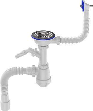 Aquant Сифон для кухни 3 1/2''х40 с мет.решет.,отвод для стир.маш,прям.перелив,г.т.40х40/50,B0147-10-MR (арт. 876403)