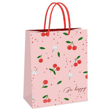 Пакет подарочный 11*14*6,5см MESHU "Cherry", блестки, матовая ламинация (арт. 371036)