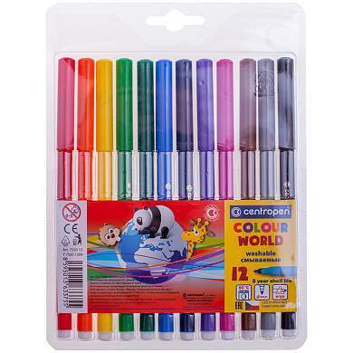 Фломастеры Centropen "Colour World", 12цв., трехгранные, смываемые, блистер (арт. 214284)