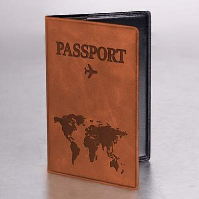 Обложка для паспорта "Passport Map", мягкая экокожа, коричневая, STAFF, 238876 (арт. 238876)