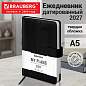 Ежедневник датированный 2027, А5, 138x213 мм, BRAUBERG "Legend", под кожу, застежка, черный, 117922 (арт. 117922)