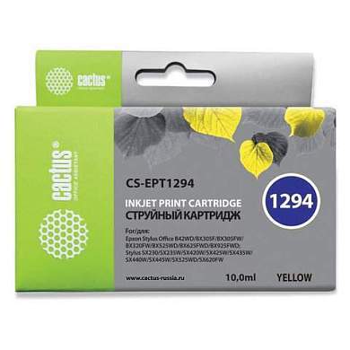 Картридж струйный CACTUS (CS-EPT1294) для EPSON Stylus B42WD/BX305W/BX625WD, желтый (арт. 361956)