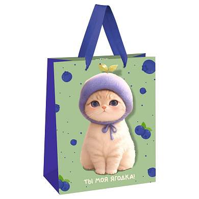 Пакет подарочный 18*23*10см MESHU "Berry cat", матовая ламинация (арт. 382258)