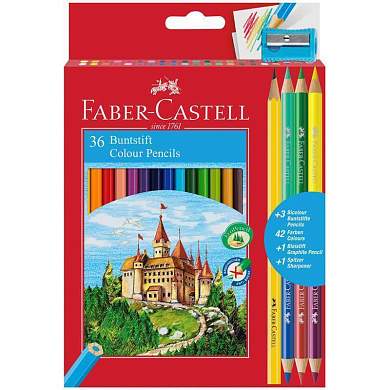 Карандаши цветные Faber-Castell "Замок", 36цв., шестигр., заточ.+6цв.+ч/г кар.+точилка, картон, европодвес (арт. 286236)