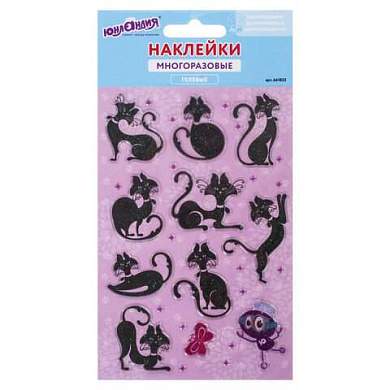 Наклейки гелевые "Кошки", многоразовые, с блестками, 10х15 см, ЮНЛАНДИЯ, 661823 (арт. 661823)