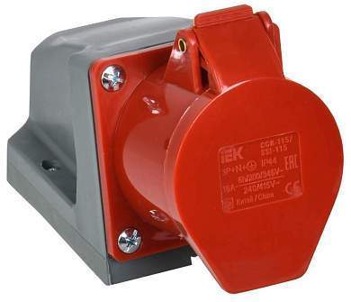 IEK силовая розетка CEE (разъем) 115 стационарная 3Р+РЕ+N 16А 380В IP44 (арт. 515623)