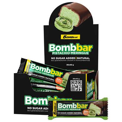 Батончик BOMBBAR "Фисташковая меренга" без сахара 40 г, шоу-бокс, ББР99 (арт. 624743)