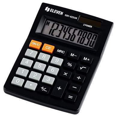 Калькулятор настольный Eleven SDC-022SR, 10 разрядов, двойное питание, 88*127*23мм, черный (арт. 339201)