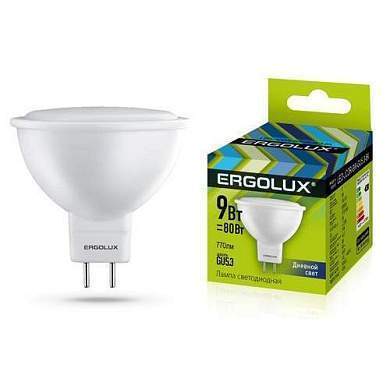 Ergolux MR16 GU5.3 220V 9W(770lm 100°) 6500K 6K матовая 50x52 пластик/алюм. LED-JCDR-9W-GU5.3-6K (арт. 687255)