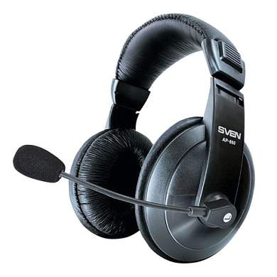 Наушники с микрофоном (гарнитура) SVEN AP-860MV, проводные, 2 м, с оголовьем, черные, SV-0410860 (арт. 512586)
