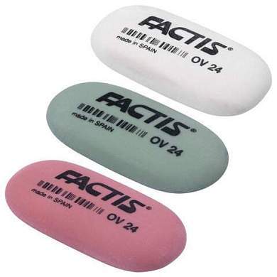Ластик FACTIS OV 24, 49х24х9 мм, цвет ассорти, овальный, мягкий, CMFOV24 (арт. 220856)