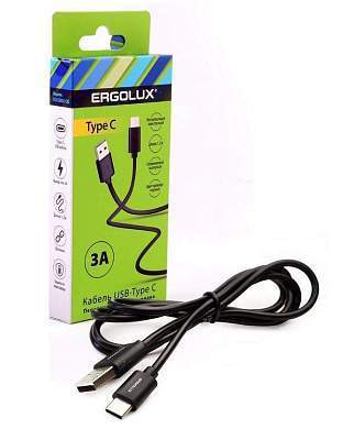 Дата-кабель USB(A)шт. - Type-Cшт. ERGOLUX ELX-CDC02-C02 3А 1.2м, черный, коробка (арт. 861394)