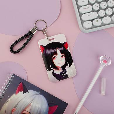 Бейдж вертикальный MESHU "Neko", 110*70мм, петля с карабином, 2D печать, опп пакет с европодвесом (арт. 359586)