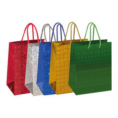 Пакет подарочный 23x18x10см (M) НАБОР 10шт, голография, ассорти 4 цвета, ЗОЛОТАЯ СКАЗ, 609733 (арт. 609733)