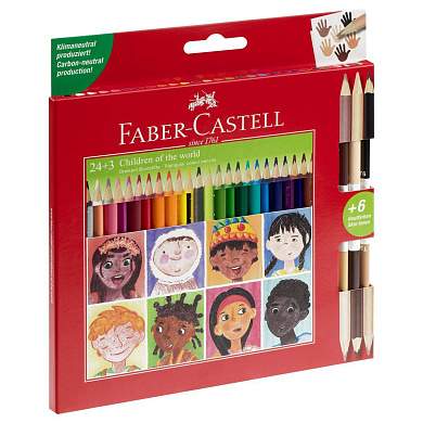 Карандаши цветные Faber-Castell, 24цв.,"Дети мира" заточ.+3цв., картон, европодвес. (арт. 375096)