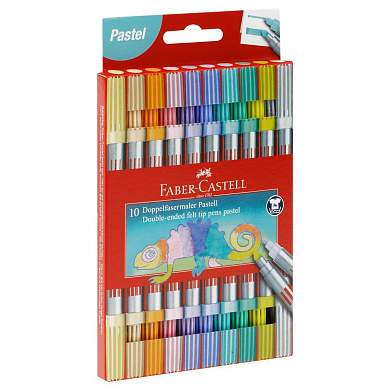 Фломастеры двусторонние Faber-Castell, 10 паст.цв., смываемые, пластик.уп., европодвес (арт. 375102)