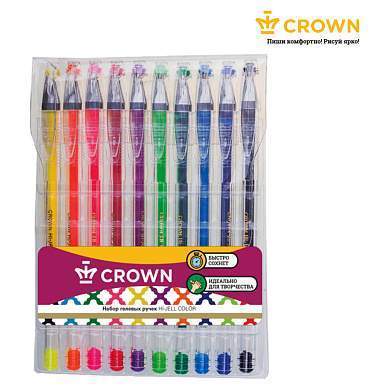 Набор гелевых ручек Crown "Hi-Jell Color" 10шт., 10цв., ПВХ уп., европодвес (арт. 001991)