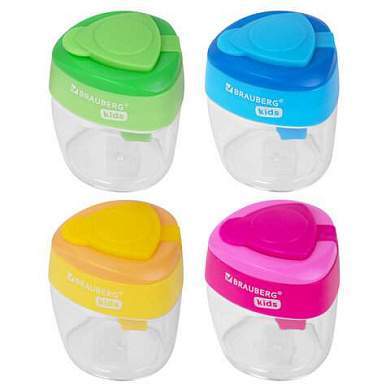 Точилка BRAUBERG KIDS "MAXI", 2 отверстия, с большим контейнером, трехгранный корпус, цвета ассорти, 271945 (арт. 271945)