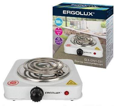 Электроплитка ERGOLUX ELX-EP01-C01, 1 конфорка, спираль (ТЭН), 1кВт 83860 (арт. 680956)