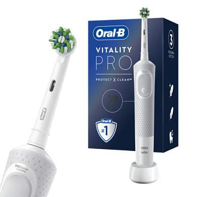 Зубная щетка электрическая ORAL-B (Орал-би) Vitality Pro, БЕЛАЯ, 1 насадка, 80367659 (арт. 608717)