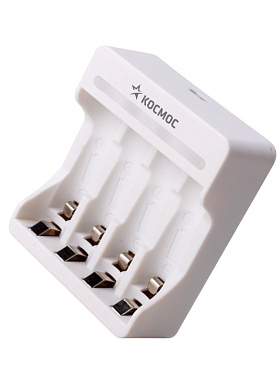 Зарядное устройство КОСМОС KOC803USB 1/4 шт AA/AAA Ni-MH (200mA) от 9 часов, кабель USB 70см, белое (арт. 804185)