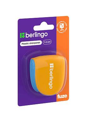 Точилка пластиковая Berlingo "Fuze Ergo" 1 отверстие, контейнер, оранжевая, блистер (арт. 381624)