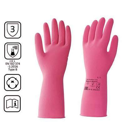 Перчатки латексные КЩС, сверхпрочные, плотные, хлопковое напыление, размер 7 S, малый, красные, HQ Profiline, 73579 (арт. 608745)