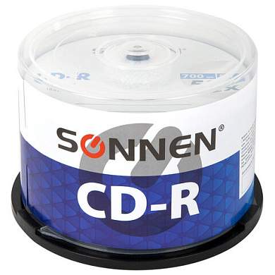 Диски CD-R SONNEN 700 Mb 52x Cake Box (упаковка на шпиле), КОМПЛЕКТ 50 шт., 512570 (арт. 512570)
