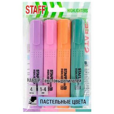 Набор текстовыделителей 4 ПАСТЕЛЬНЫХ ЦВЕТА, АССОРТИ, STAFF College "STICK PASTEL", линия письма 1-4 мм, скошенный наконечник, 152531 (арт. 152531)