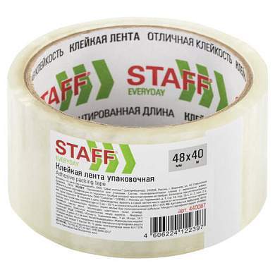 Клейкая лента упаковочная 48 мм x 40 м, прозрачная, толщина 40 микрон, STAFF, 440087 (арт. 440087)