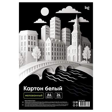 Картон белый A4, BG, 24 л., мелованный, в пакете (арт. 385032)