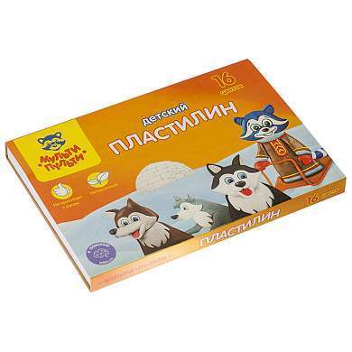 Пластилин Мульти-Пульти "Енот на Аляске", 16 цветов, 240г, со стеком, картон (арт. 236490)