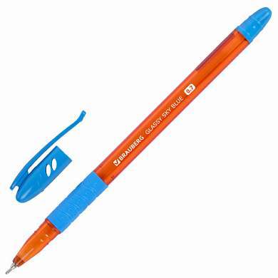 Ручка шариковая масляная с грипом BRAUBERG GLASSY SKY BLUE, СВЕТЛО-СИНЯЯ, узел 0,7 мм, линия письма 0,35 мм, 144107 (арт. 144107)