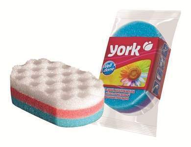 Губка для тела (мочалка) c массажным слоем разноцветная Радуга 14,5*9,5*5см, 011060 YORK (арт. 768401)