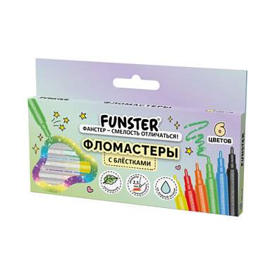 Фломастеры с блестками FUNSTER (ФАНСТЕР) "GLITTER" 6 цветов, ударопрочный наконечник, 152628 (арт. 152628)