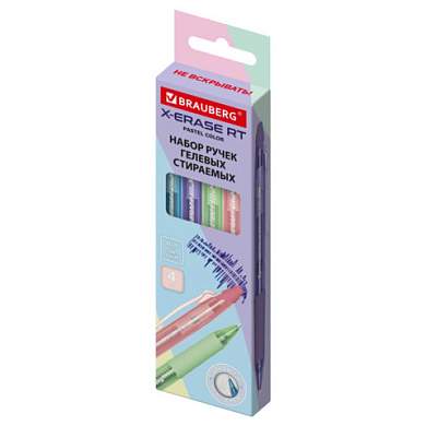 Ручки гелевые стираемые автоматические BRAUBERG "X-ERASE RT PASTEL COLOR", СИНИЕ, НАБОР 4 ШТ., пишущий узел 0,7 мм, линия 0,5 мм, 144426 (арт. 144426)