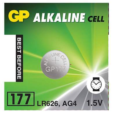 Батарейка GP Alkaline 177 (G4, LR626), алкалиновая, 1 шт., в блистере (отрывной блок), 177-2CY, 4891199026690 (арт. 452223)
