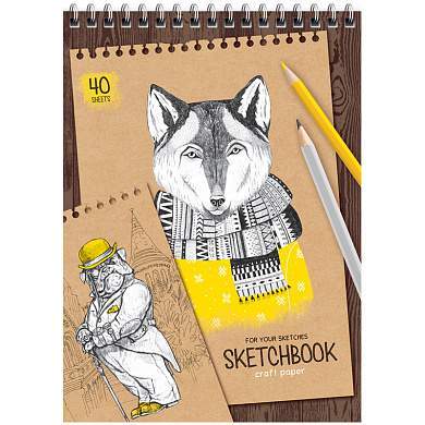 Скетчбук 40л., А5 ArtSpace "Craft style", на гребне, крафт, 80г/м2 (арт. 315922)