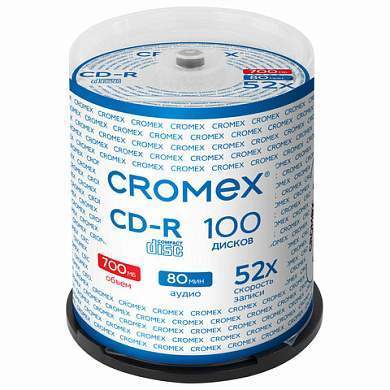 Диски CD-R CROMEX, 700 Mb, 52x, Cake Box (упаковка на шпиле), КОМПЛЕКТ 100 шт., 513778 (арт. 513778)